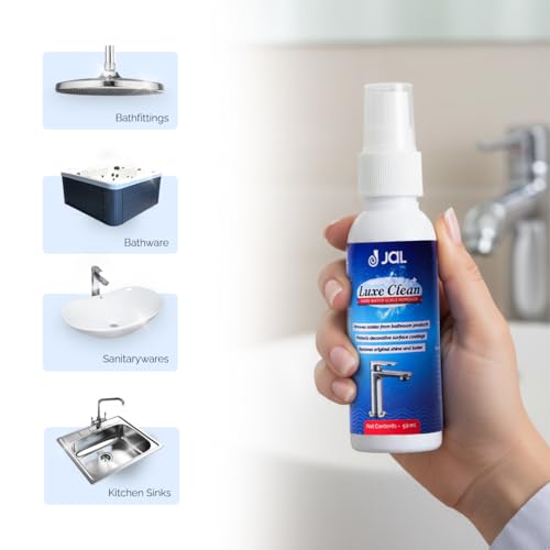 Image of JAL Luxe Clean Descaler For Bathfittings, Bathwares, Sanitarywares & Kitchen Sinks | Hardwater scale remover | Restores Shine | Removes Stains Within Seconds | Decaler Spray (50 ML)