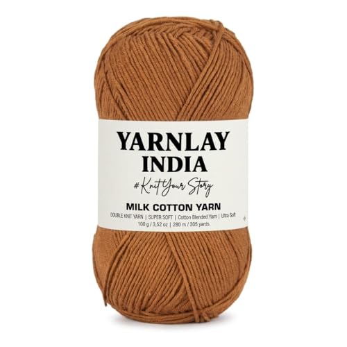 Image of Yarnlay 3 Ply Soft Milk Cotton Yarn for Crochet Knitting, Amigurumi, Punch Needle .DIY Crafts, Summer Wear,Flowers Toys & Cushion Covers 100g (250m) (Shade 29: English Brown)