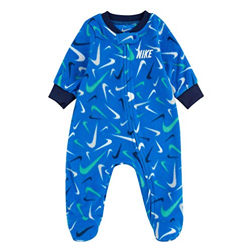 Image of Nike Baby`s Scribble Swoosh Microfleece Full Zip Footed Coverall (Game Royal(56G858-U89)/Green, 9 Months)