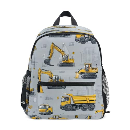 Cute Trucks Crane Excavators Toddler Backpack for Girls Boys Elementary School Kids Kindergarten Bookbag