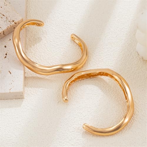 PINK TOWN Chunky Gold Bracelets for Women,2 Pcs Gold Stacking Cuff Bangle Bracelet Silver Plated Cuff Bangle Bracelets Open Wide Irregular Minimalist Bangle Jewelry4
