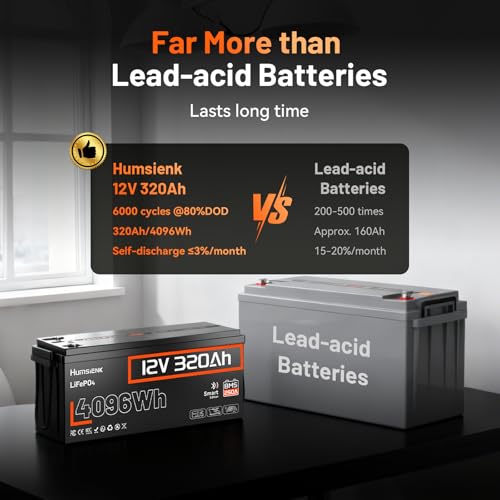 Image of 12V 320Ah LiFePO4 Lithium Battery (250A BMS) with Bluetooth, Deep Cycles 300Ah+ LiFePO4 Battery, Low Temp Protection, 4096Wh Energy, 10-Year LifespanPerfect for RV, Off-Grid, Solar Energy