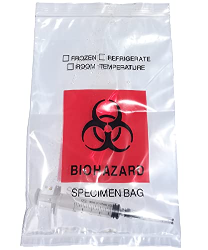 Daarcin Biohazard Specimen Bags,100Pcs 6X9In/15X25Cm With Biohazard Red Logo Printing, Ziplock Top Sample Bags With Outside Pocket Paperwork Pouch #TOP1