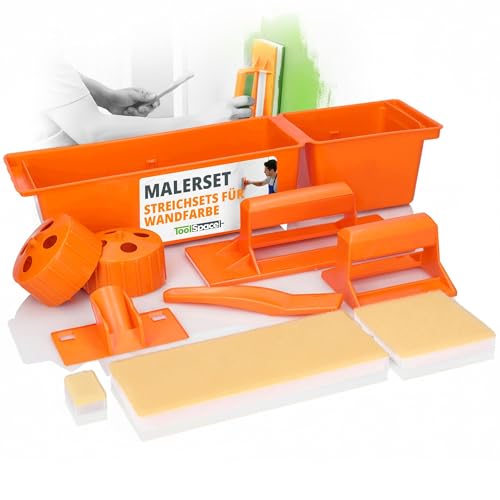 ToolSpace Malerset Streichsets für Wandfarbe Schwer zugängliche Stellen 9 Teilig Streichkissen Set Saugfähigen Schwämmen Farbwanne mit Walze Acrylfarben Ölfarben Wasserbasierte Farben Lackierwanne