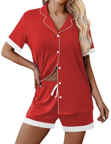 Image of Ekouaer Womens Button Down Pajamas Set Short Sleeve Sleepwear 2026 Summer Soft 2 Piece Lounge Sets