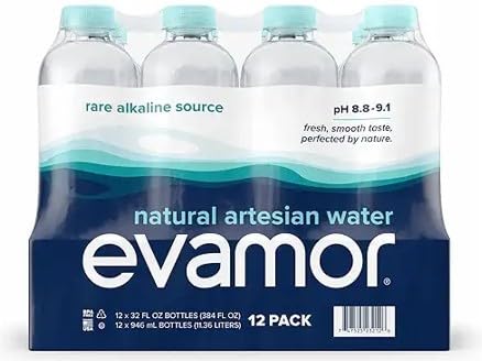 EVAMOR Artesian Bottled Water - Single Source, Naturally Alkaline and Full of Electrolytes for Hydration and Health, 64 Fl. Oz. Bottles (Pack of 4)