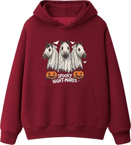 Halloween Sweatshirts Cute Ghost Horse Halloween Spooky Night-Mares Sweatshirt Spooky Night Mares Shirt Long Sleeve