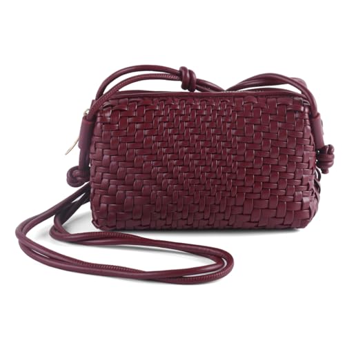Image of Woven Crossbody Bag for Women,Small Handbag Cute Purse Vegan Leather Handmade Shoulderbag,Lightweight Tote Bag with Strap