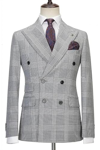 Kromoc Men's Suit Houndstooth Two Pieces Peak Lapel Double Breasted Buttons Banquet Business Tuxedos2
