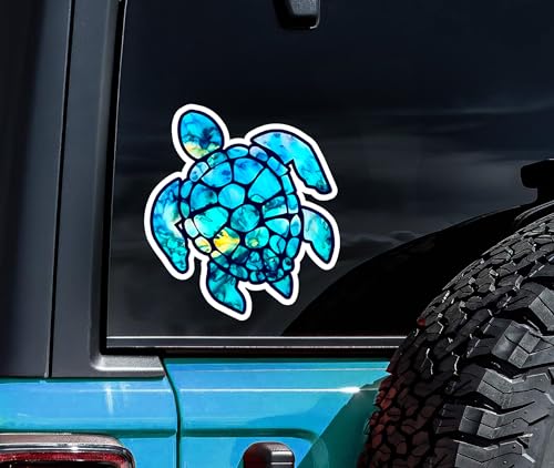 Image of WSQ Sea Turtle Vinyl Sticker Decal - Cyan Dream Watercolor Ocean Turtle | Waterproof 5 Inch Bumper Sticker for Car Truck Laptop Water Bottle Tumbler - Sea Turtle Lover Gift, Coastal Beach Decal