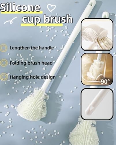 Image of 3-in-1 Bottle Cleaning Brush Set - Silicone Cup Brush with Long Handle + Straw Cleaner + Multi-Function Gap Brush | Deep Cleaning for Bottles, Cups, Glass, Lids & Narrow Spaces (Kitchen Cleaning Kit)