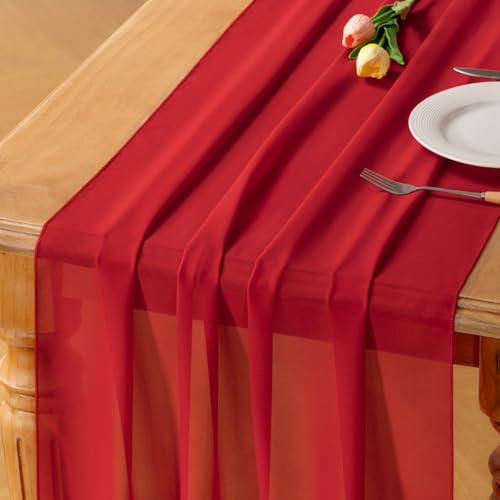 Red Chiffon Table Runner Fall Boho Wedding Birthday Party Decor