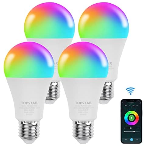 Topstar Bombilla inteligente RGB regulable compatible con Alexa/Google Home/Tuya, 4Pack Cover