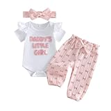 wybzd Daddys Little Girl Baby Clothes Short Sleeve Embroidery Romper Bow Pants Set Infant Newborn Daddy Girls Outfits (White, 3-6 Months)