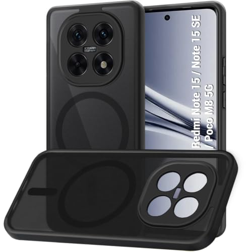 Image of TheGiftKart Hybrid Shockproof Back Cover Case for Mi Redmi Note 15 / Note 15 SE /Poco M8 5G Compatible with MagSafe | Hard Back Cover Case (PC & TPU, Translucent Smoke Matte Back, Black Sides)