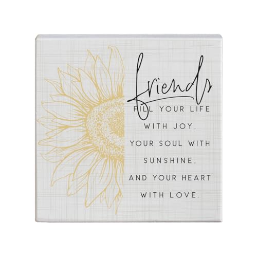Simply Said, INC Friends Fill Your Life With Joy 5.25 inch Wood Plaque, Small Talk Square Wooden Friendship Block Sign, Made in USA, STS1669