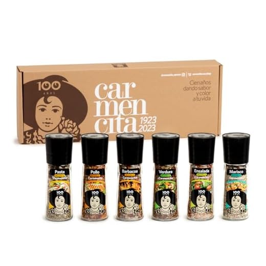 CARMENCITA - Pack Foodie 6 Molinillos de Especias para Cocinar | Sabores recién molidos | Sazonador Barbacoa | Pollo, Cerdo y Pavo | Pasta y Pizza | Verdura y Curry| Pescado y Marisco| Ensalada Vegan