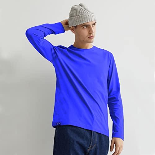 Kit com 4 Camisetas Masculinas Básicas Manga Longa Slim Fitness - 2 Royal - 1 Branco - 1 Cinza - GG