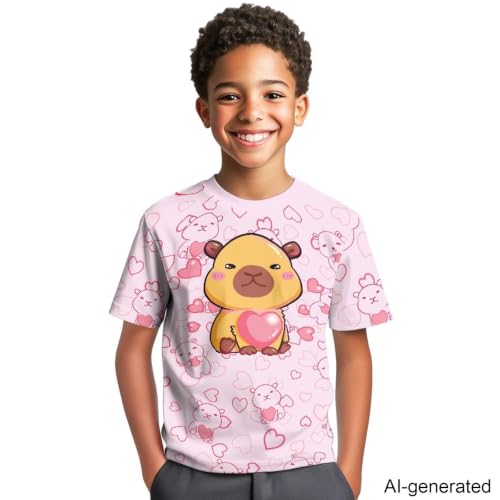 Image of Novelty 3D Graphic T Shirts for Kids Crew Neck Funny Animal Print Short Sleeve Girls Tshirts 3-16 Years