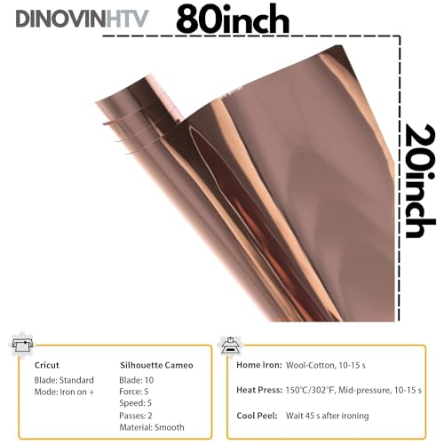 Image of ROSEGOLD FOIL | HTV Vinyl Rolls | Heat Transfer Vinyl | 20inch x 80inch | PU for Shirts | Metallic Finish | Soft Touch | Stretchable | Iron on Transfer for Cricut & Cameo | Easy to Cut & Weed