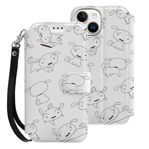 クレヨンしんちゃん シロ iPhone15用ケース 手帳型 スマホケース アイホン15用 財布型カバー カードポケット スタンド機能 誕生日ギフト 人気 男女兼用