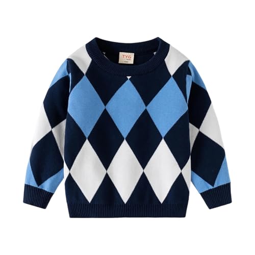 Boys Girls Preppy Style Argyle Sweaters Crewneck Long Sleeve Kids Fall Winter Cozy Knit Pullover Jumper Tops for 1-8 Years