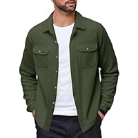 COOFANDY Men's Polar Fleece Shacket Long Sleeve Casual Button Down Shirt Jacket with Pockets, Dark Green, X-Large