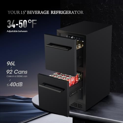 Vesgolden 006 15 Inch Under Counter Double Drawer Beverage Refrigerator,Outdoor Fridge,Built-Inall Black Freezer Cooler thumb #4