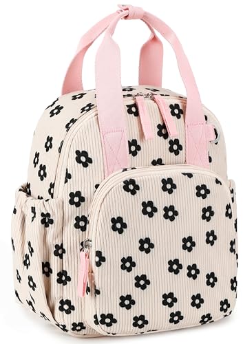 Image of Bluboon Toddler Backpack for Girls Boys 2-4 Cute 12 inch Preschool Kindergarten Backpacks Kids Daycare Bags School Travel (Black Flower-Beige, Age 2-4 (12 inch H not Fit A4 Folder))