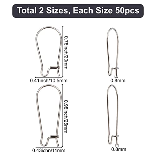 CREATCABIN 1 Box 100Pcs 2 Sizes Kidney Earrings Hook Silver Plated Stainless Steel Ear Wire Hypoallergenic Earwire Connector Tone for Jewelry Making Man Women DIY Dangle Earring Findings - Image 2