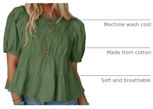 Image of Tankaneo Womens Puff Sleeve Peplum Babydoll Tops Summer Flowy Pleated Cotton T-Shirts Casual Loose Fit Cute Blouse
