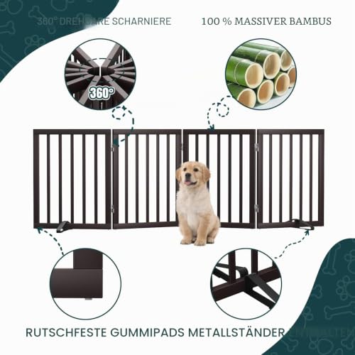 Semiocthome Hundegitter aus massivem Bambus mit 2 Ständern, freistehendes Haustiergitter für Türen und Treppen, 61 cm Höhe, 4 Paneele… – Ansicht 3
