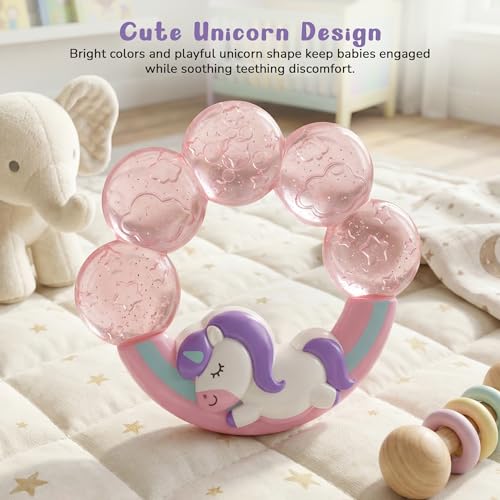 Image of Baybee Soft Silicone Teether for Baby | BPA Free Food Grade Teething Toys for Babies | Easy Grip Unicorn Nipple Teethers for Newborn | Chew & Textured Gum Teethers for 6 to 12 Months Baby(Pink)