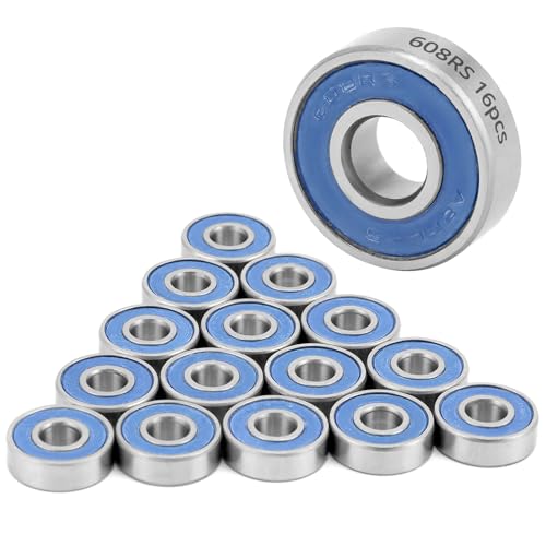 QWORK® 16 piezas 608RS rodamientos de Bolas, ABEC 9, rodamientos rígidos de bolas en miniatura con doble blindaje, para monopatines, rodamientos de scooter, patines en línea