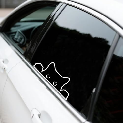 Image of Funny Car Stickers, Waterproof Peeking Sneaky Cat Sticker, Self-adhesive Cute Black Cat Decals, 5.5 inch x 2 inch Curious Peeking Kitty Cat Decal for Cars, Trucks, Window, Laptop, Wall (White)