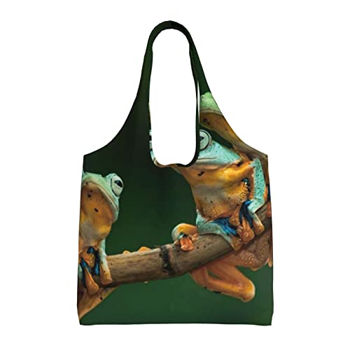 Sac fourre-tout en toile Debou noir aux grenouilles et libellules pour le shopping du quotidien