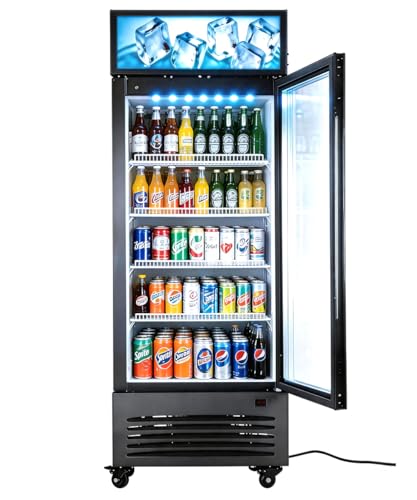 Image of Commercial Flower Beverage Refrigerator Floral Display Fridge,Glass Door Drink Cooler with LED Light Adjustable Shelves,ETL Sanitation,Wheels Included,16.5Cu Ft,68.9''High