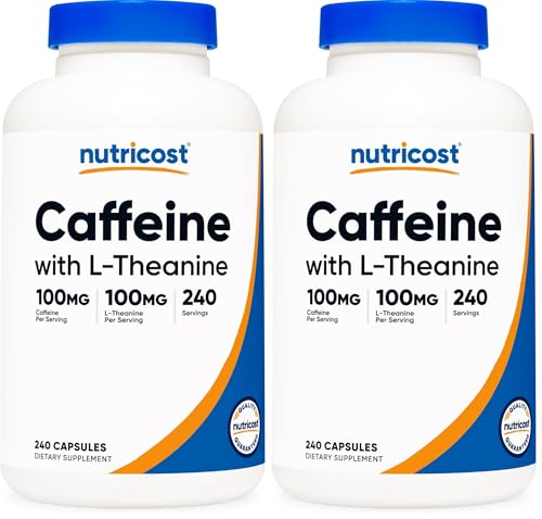 Image of Nutricost Caffeine with L-Theanine, 100mg of Each, 240 Capsules, 240 Servings - Non-GMO and Gluten Free (Pack of 2)