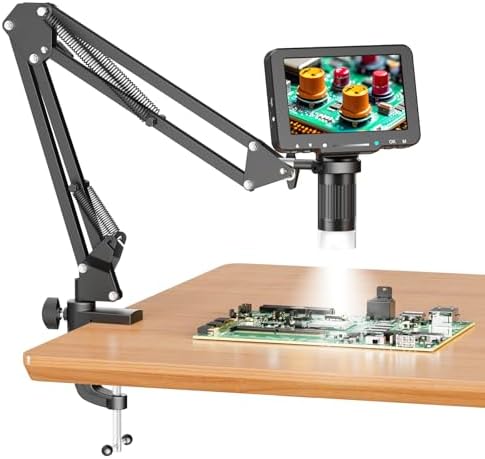 Flex Digital Microscope with 5" IPS Screen, Soldering Microscope with Flexible Arm, 1000x Magnification Coin Collection Supplies for Electronic Repair, PCB, Plants, PC View, Includes 32GB Card