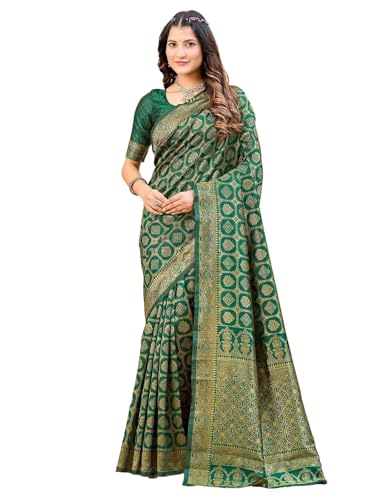Image of Satrani Women's Silk Banarasi Weaving Saree with Unstitched Blouse Piece
