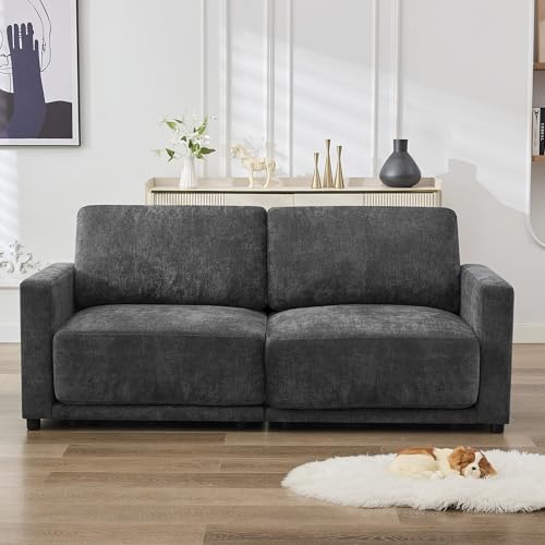 Image of 77.4 inch Chenille Modular Loveseat Oversized Upholstered 2 Seater Sectional Sofa with Thickened Cushions, Easy Assembly, Modern Comfy Love Seat Couch for Living Room, Grey