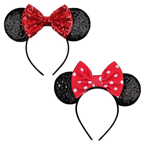 Image of FANYITY Mouse Costume Ears,2 Pcs Mouse Ears Headbands for Girls & Women Party,Size Free (BYBD+DH)