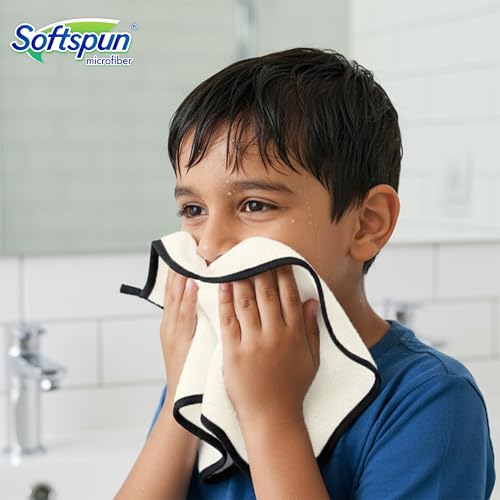 Image of SOFTSPUN Microfiber Baby Hand & Face Wipes 280 GSM 20x30 Cms, 4 Piece Towel Set, White! Super Soft & Comfortable for Newborn Baby and Kids Quick Drying Ultra Absorbent in Small Size.