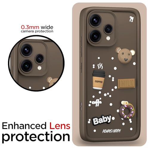 Image of Pikkme Back Cover for Oppo Reno 15C 5G | 3D Bear Silicone Cute & Fun Coffee Cartoon | Full Body Protection Bumper Case (Brown)