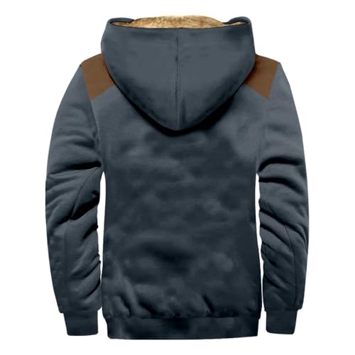Men's Hooded Winter Jacket, Sherpa Fleece Lined, Full Zip, Color Block Design with 4 Pockets, Navy2