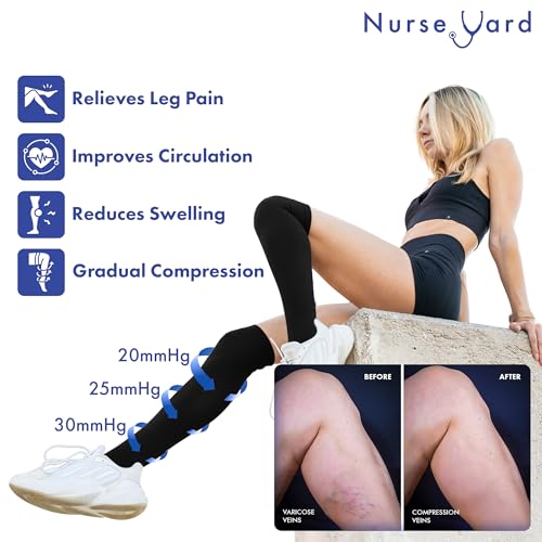 Image of Nurse Yard Compression Socks for Women and Men | 20-30mmHg Graduated Medical Compression Socks for Nurses | Travel and Flying | Athletic Support for Running, Best Compression Socks | 1 Pair Core2Black