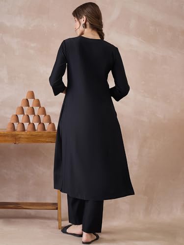 Image of INDO ERA Women's Viscose Solid A-Line Calf Length Kurta & Pant Set (IESTR12352)