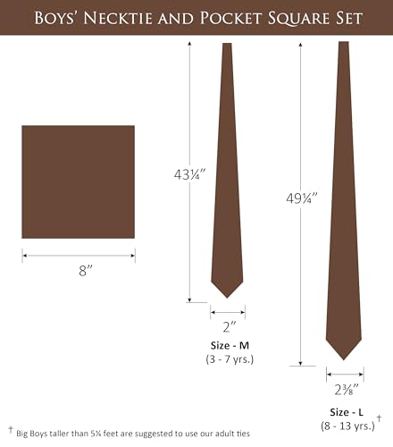 Image of Boy's Solid Tie with Pocket Square Set, Regular Necktie for Children and Kids, Self-Tied