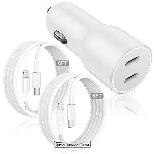for iPhone 14 13 12 Pro Car Charger Fast Charging,[Apple MFi Certified]Usb Type C Car Charger Fast Charge,45W Dual Port Car Adapter&2 Pack C to Lightning Cable-Car Accessories for iPhone/iPad/Airpods -  CyvenSmart, RLC-381
