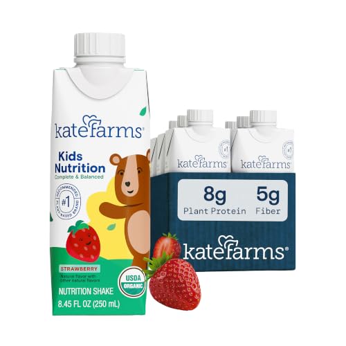 Image of KATE FARMS Kids Nutrition Shake, Strawberry, 8g Protein, 6 Pack | Organic kids nutrition shake with 8g protein plus 27 vitamins and minerals.